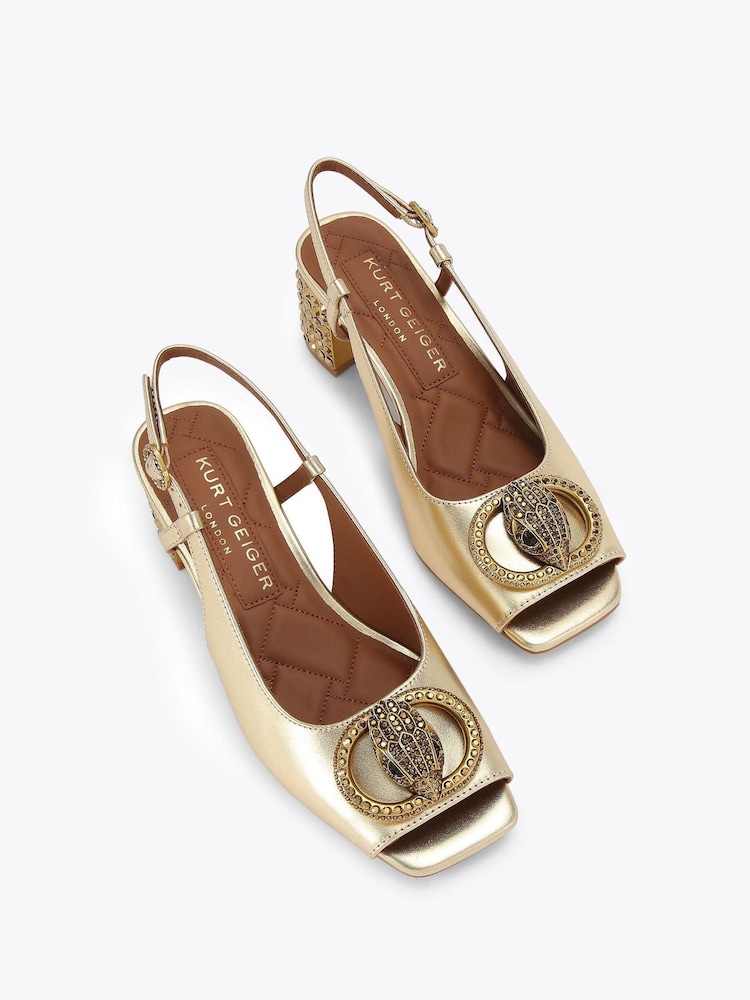 Kurt Geiger London Gold Chelsea Block Sling Shoes - Image 2 of 4
