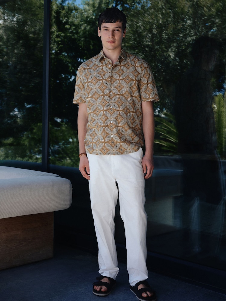 Gul - Kortermet Tile Print skjorte - Bilde 2 av 8