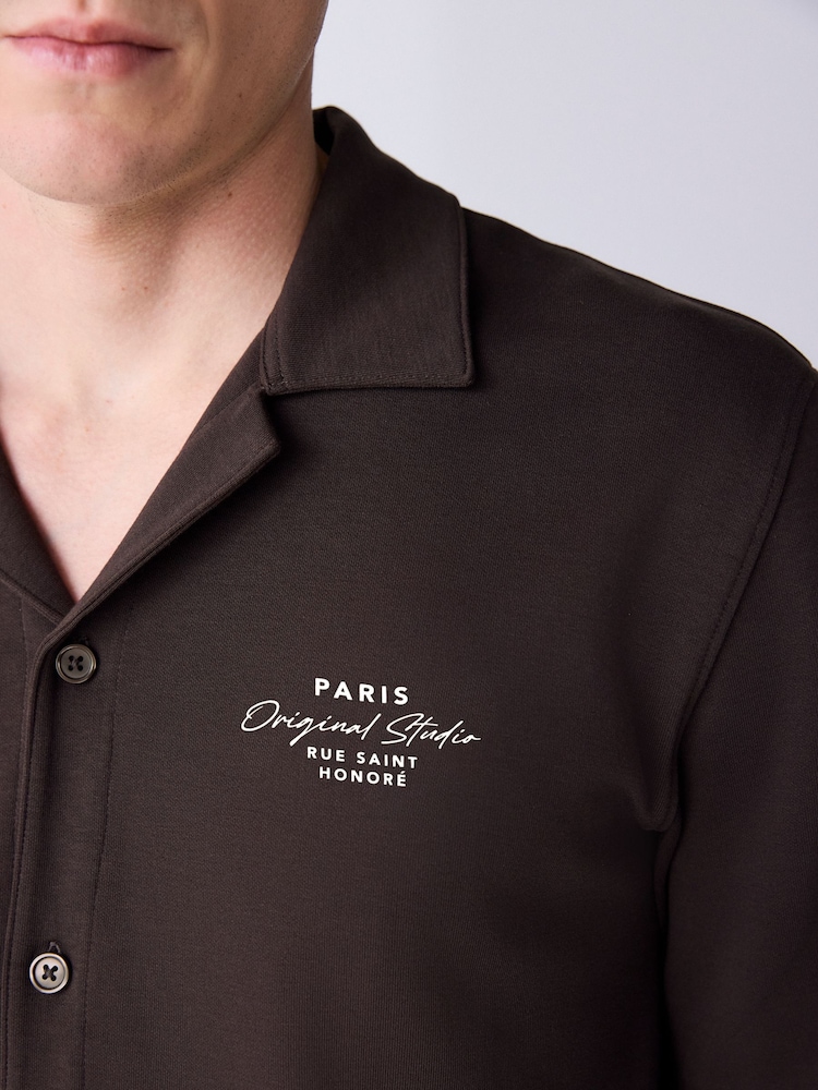 Brown Printed Jersey Short Sleeve Shirt - Image 5 of 5