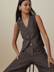 Chocolate Brown Waistcoat with Linen - Image 1 of 8