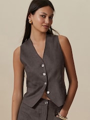 Chocolate Brown Waistcoat with Linen - Image 2 of 8