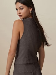 Chocolate Brown Waistcoat with Linen - Image 4 of 8