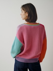 Little Bird by Jools Oliver Pastel Colourblock V-Neck Knitted Button Through Cardigan - Image 3 of 6
