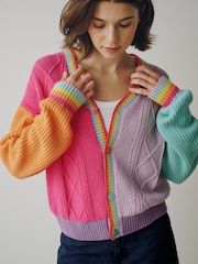 Little Bird by Jools Oliver Pastel Colourblock V-Neck Knitted Button Through Cardigan - Image 4 of 6