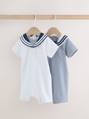 Blue Stripe Sailor Collar Jersey Baby Romper 2 Pack - Image 1 of 12
