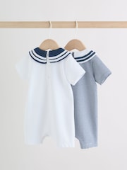 Blue Stripe Sailor Collar Jersey Baby Romper 2 Pack - Image 2 of 12