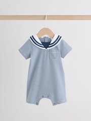 Blue Stripe Sailor Collar Jersey Baby Romper 2 Pack - Image 3 of 12