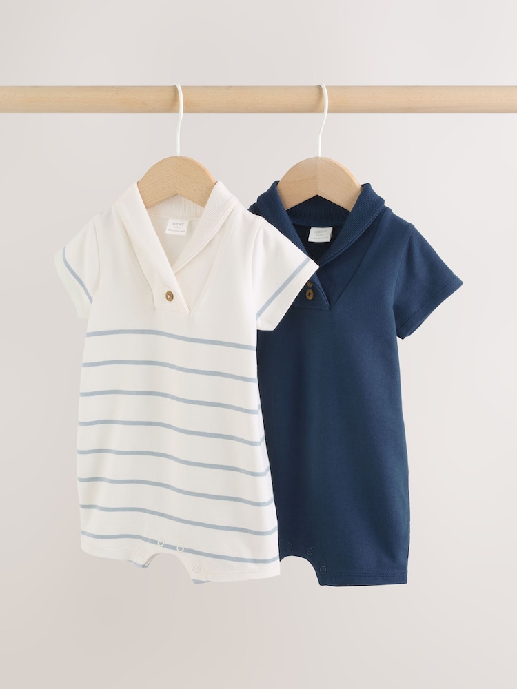 Blue and White Striped Baby Jersey Rompers 2 Pack - Image 1 of 12