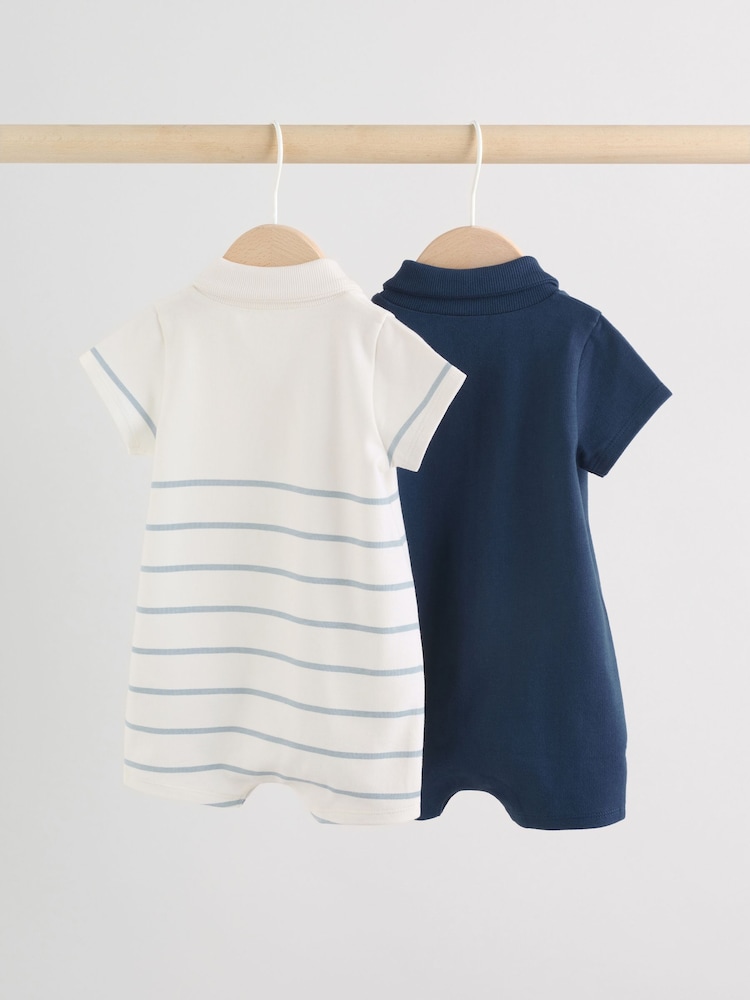 Blue and White Striped Baby Jersey Rompers 2 Pack - Image 2 of 12