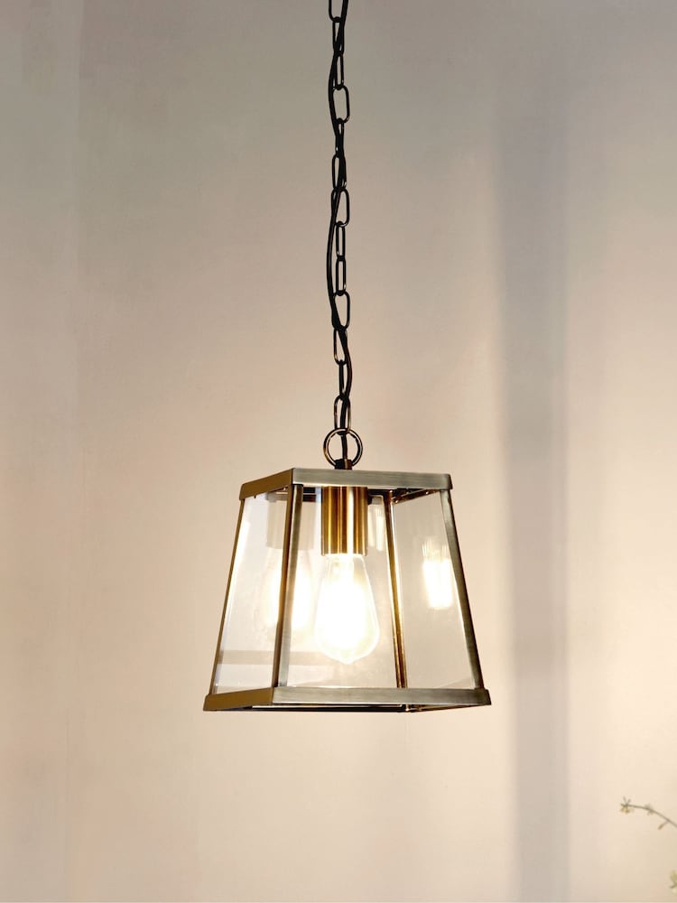 Searchlight Antique Brass and Clear Nirvana Single Pendant Ceiling Light - Image 1 of 3