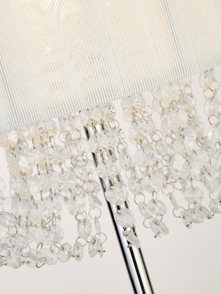 Searchlight White Chrome and Clear Ethereal Beaded Floor Lamp - Image 2 of 4