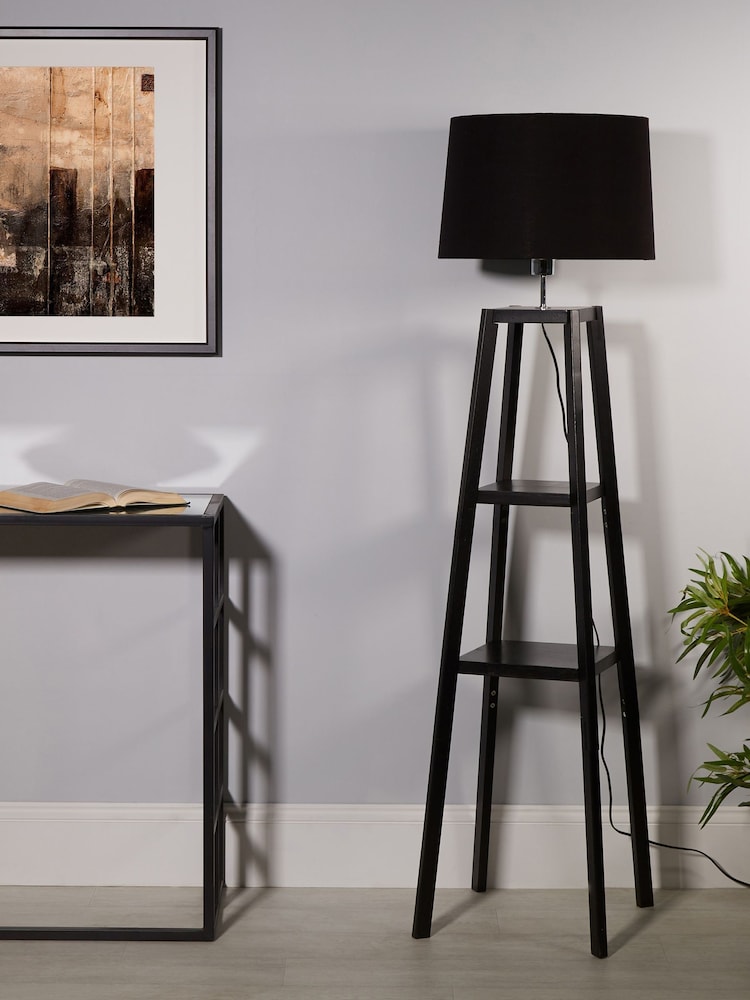 Searchlight Black Renner Wooden Frame Floor Lamp - Image 1 of 4