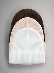 The Set Oat/Chocolate Brown/Cream 3 Pack Beanies - Image 1 of 6