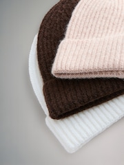 The Set Oat/Chocolate Brown/Cream 3 Pack Beanies - Image 6 of 6