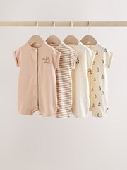 Neutral "Milk Club" Embroidered Baby Jersey Rompers 4 Pack - Image 1 of 13