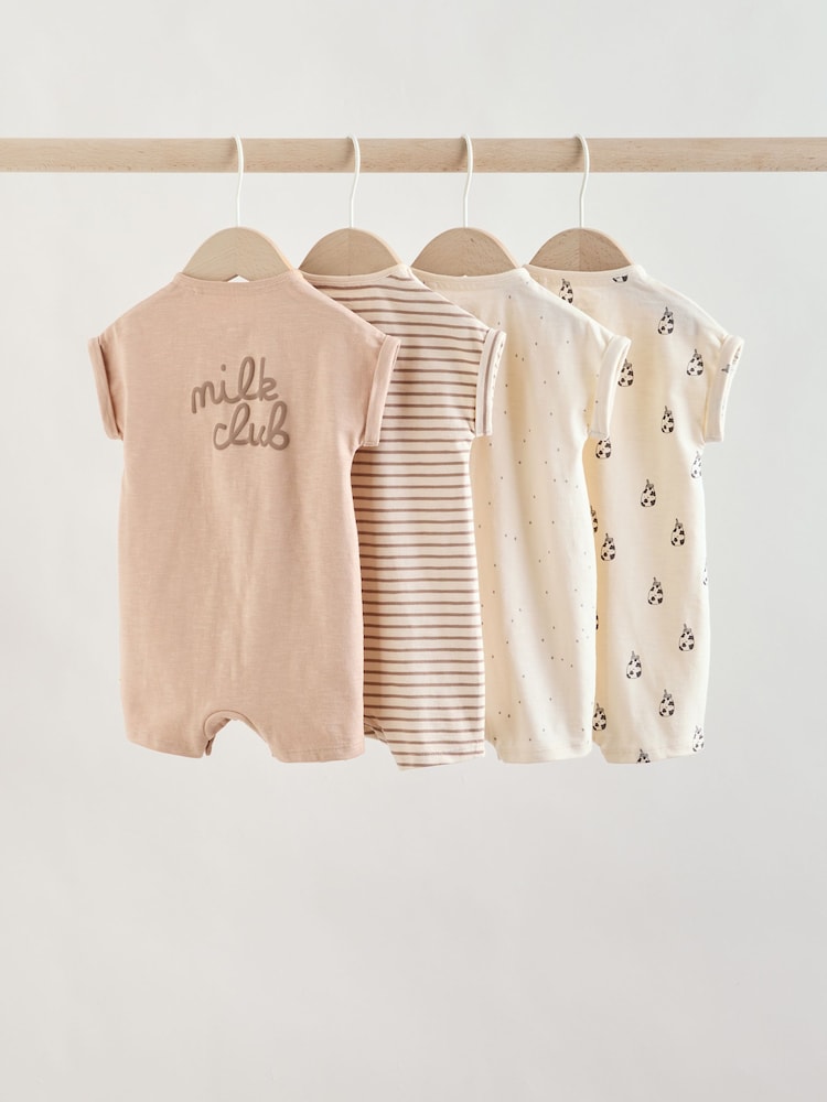 Neutral "Milk Club" Embroidered Baby Jersey Rompers 4 Pack - Image 2 of 13