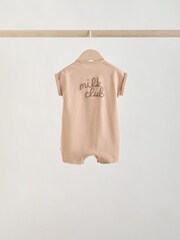 Neutral "Milk Club" Embroidered Baby Jersey Rompers 4 Pack - Image 4 of 13