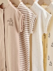 Neutral "Milk Club" Embroidered Baby Jersey Rompers 4 Pack - Image 8 of 13
