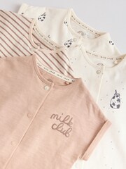 Neutral "Milk Club" Embroidered Baby Jersey Rompers 4 Pack - Image 9 of 13