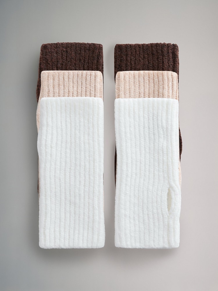 The Set Oat/Chocolate Brown/Cream 3 Pack Fingerless Knitted Gloves - Image 1 of 6