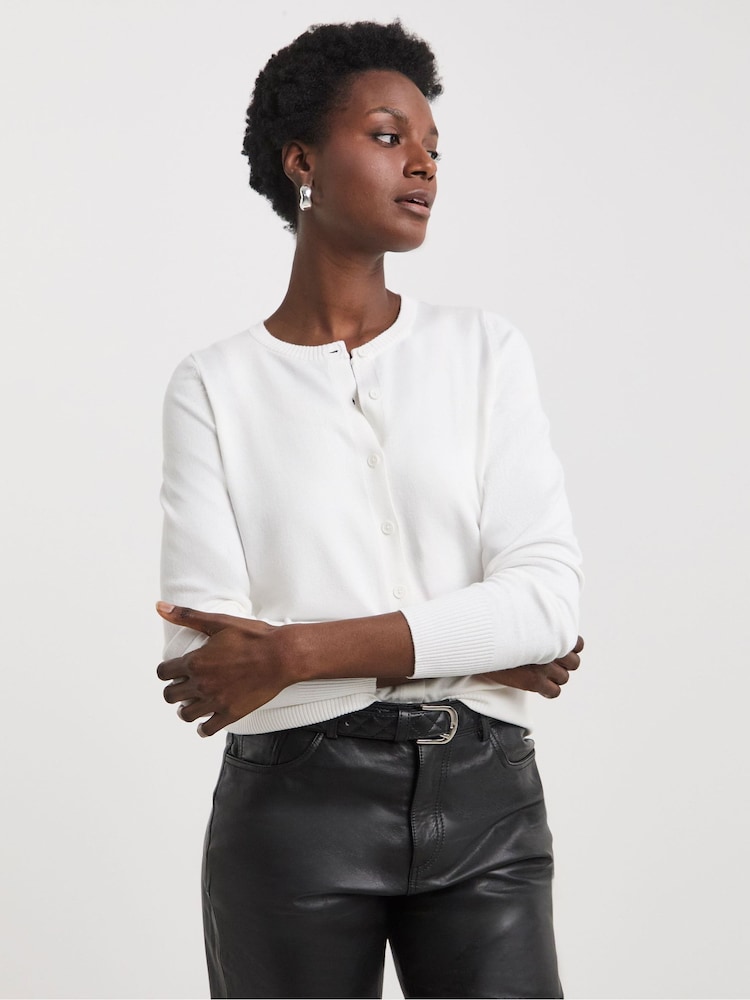 JD Williams White Crew Neck Cardigan - Image 1 of 5