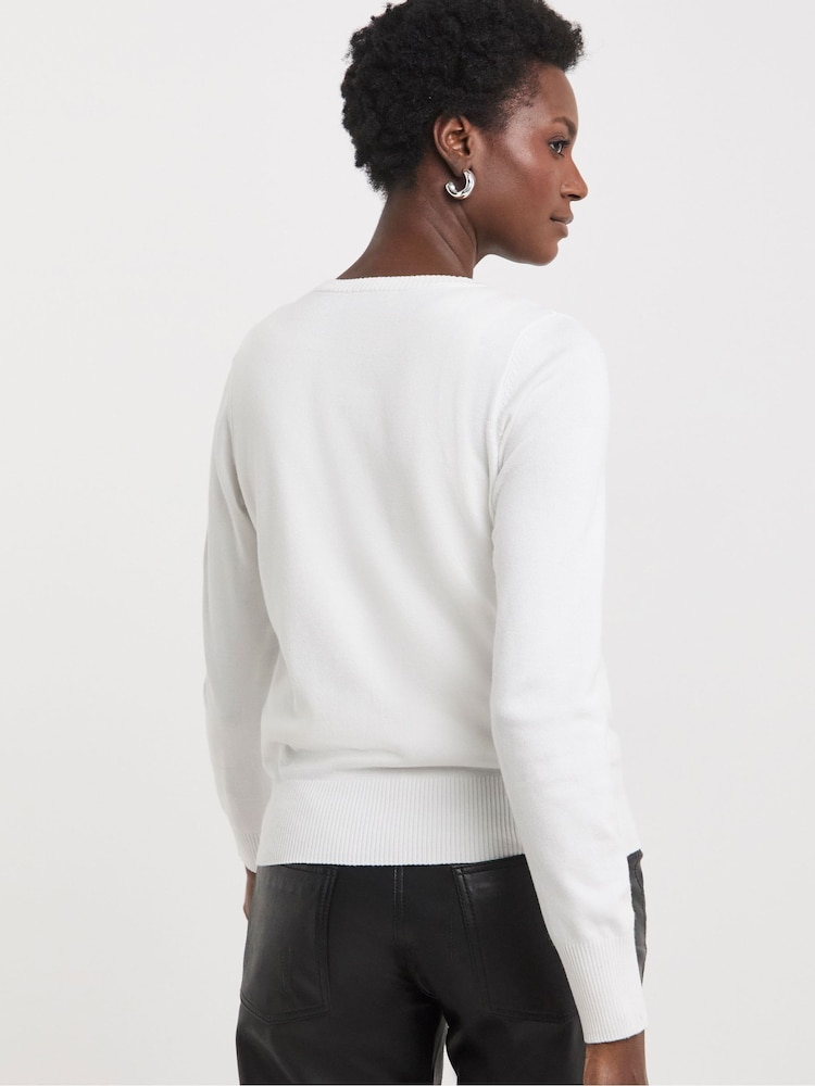 JD Williams White Crew Neck Cardigan - Image 2 of 5