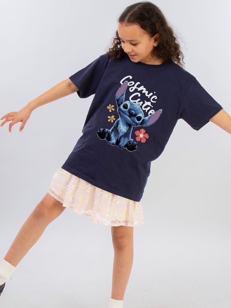 Brands In Blue Disney Stitch Cosmic Cutie 100% Cotton T-Shirt - Image 2 of 4