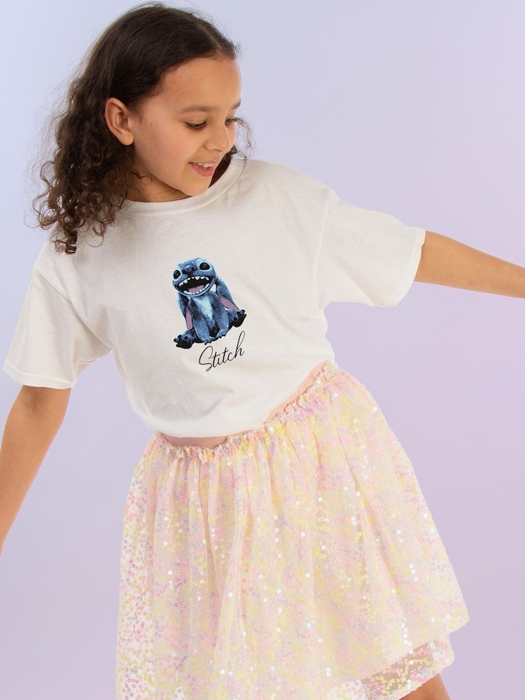 Brands In White 100% Cotton Disney Stitch Flower T-Shirt - Image 1 of 4