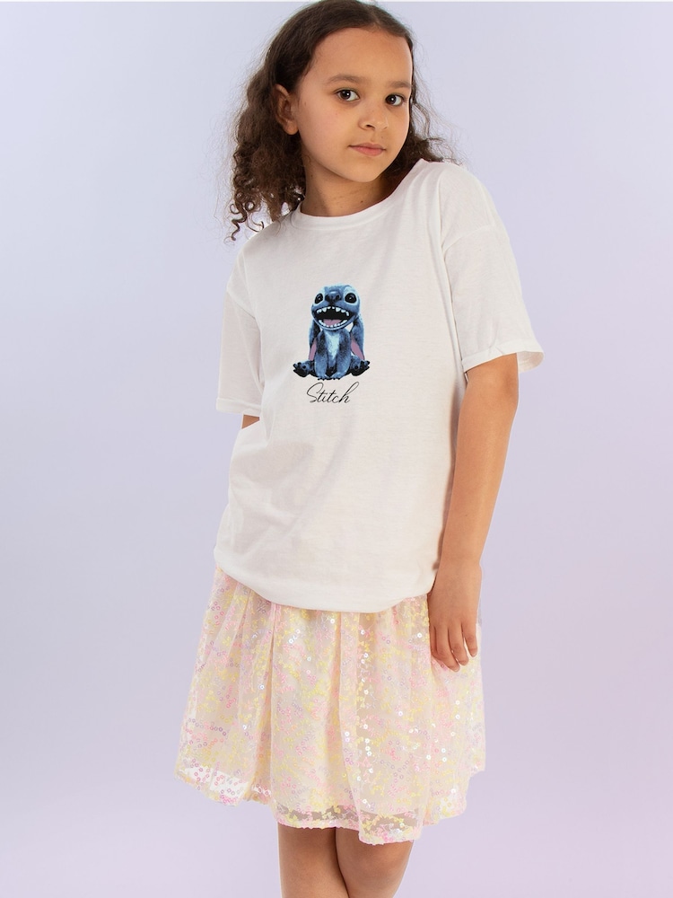 Brands In White 100% Cotton Disney Stitch Flower T-Shirt - Image 2 of 4