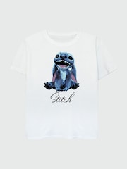 Brands In White 100% Cotton Disney Stitch Flower T-Shirt - Image 3 of 4