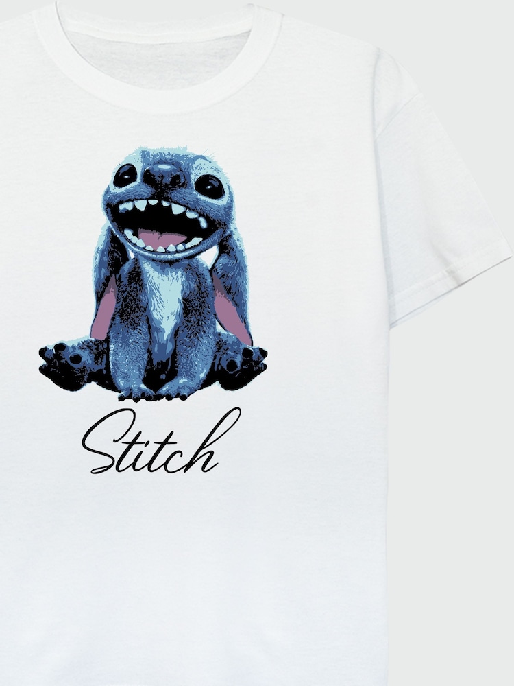 Brands In White 100% Cotton Disney Stitch Flower T-Shirt - Image 4 of 4