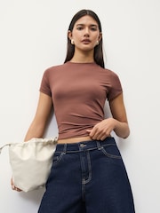 Brown Slim Fit Short Sleeve Soft Touch Polyamide T-Shirt - Image 1 of 5