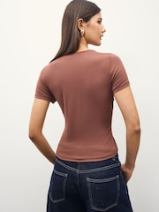 Brown Slim Fit Short Sleeve Soft Touch Polyamide T-Shirt - Image 4 of 5