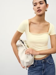 Lemon Yellow Soft Touch Square Neck Short Sleeve Top - Image 1 of 7