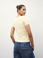 Lemon Yellow Soft Touch Square Neck Short Sleeve Top - Image 3 of 7