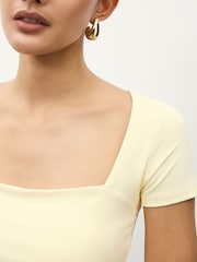 Lemon Yellow Soft Touch Square Neck Short Sleeve Top - Image 4 of 7