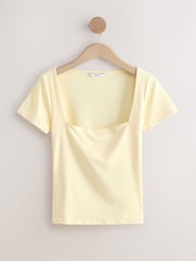 Lemon Yellow Soft Touch Square Neck Short Sleeve Top - Image 5 of 7