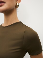 Khaki Green Slim Fit Short Sleeve Soft Touch Polyamide T-Shirt - Image 4 of 4