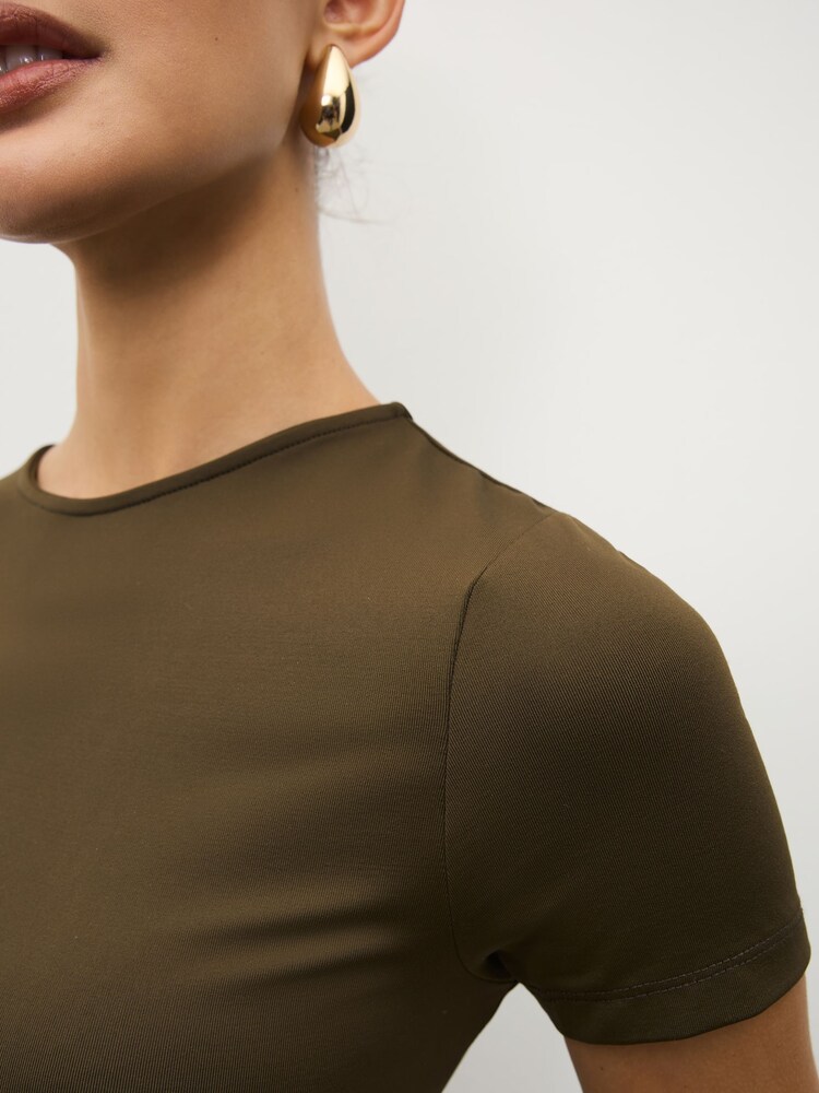 Khaki Green Slim Fit Short Sleeve Soft Touch Polyamide T-Shirt - Image 4 of 4
