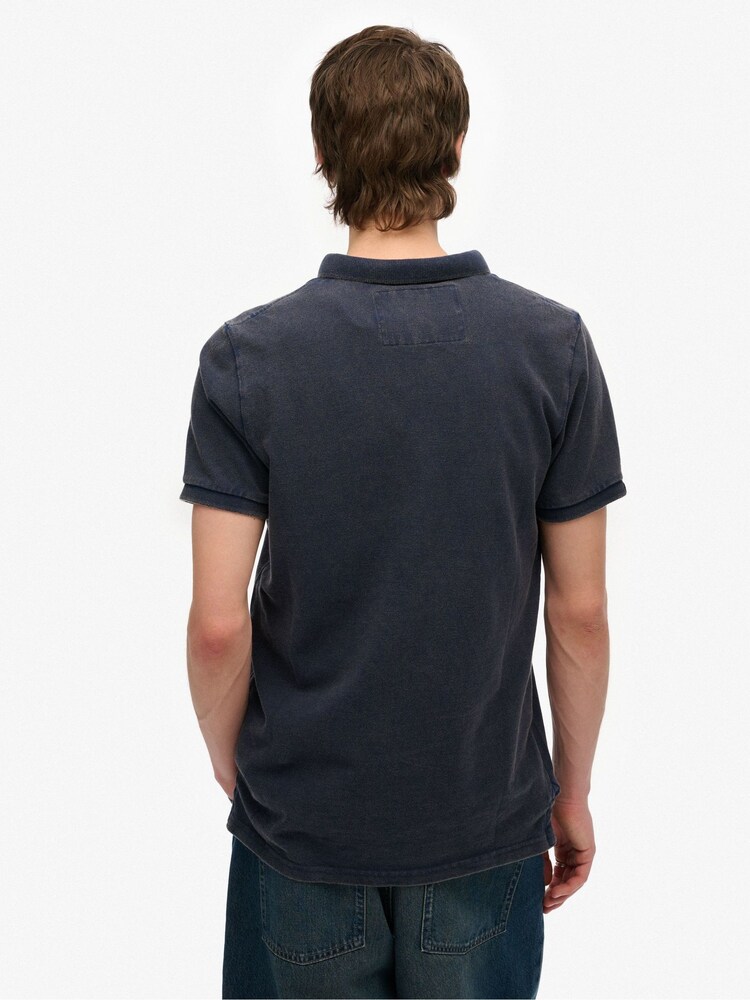 Superdry Blue 100% Cotton Vintage Athletic Polo Shirt - Image 2 of 3 Superdry Blue 100% Cotton Vintage Athletic Polo Shirt - Image 2 of 3