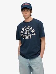 Superdry Blue 100% Cotton Athletic Essential Graphic T-Shirt - Image 1 of 3