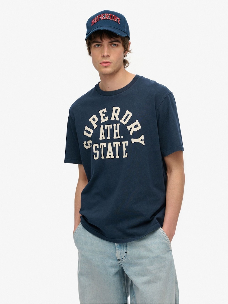 Superdry Blue 100% Cotton Athletic Essential Graphic T-Shirt - Image 1 of 3