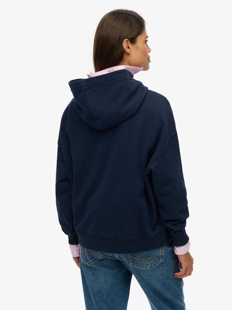 Superdry Blue Relaxed 100% Cotton Vintage Logo Neon Hoodie - Image 2 of 5