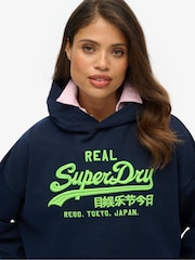 Superdry Blue Relaxed 100% Cotton Vintage Logo Neon Hoodie - Image 3 of 5