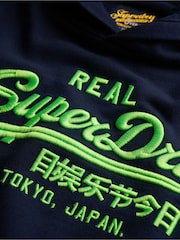 Superdry Blue Relaxed 100% Cotton Vintage Logo Neon Hoodie - Image 5 of 5