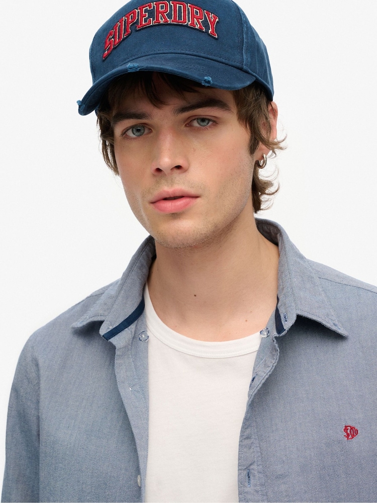 Superdry Blue Classic Oxford Long Sleeve 100% Cotton Shirt - Image 4 of 4