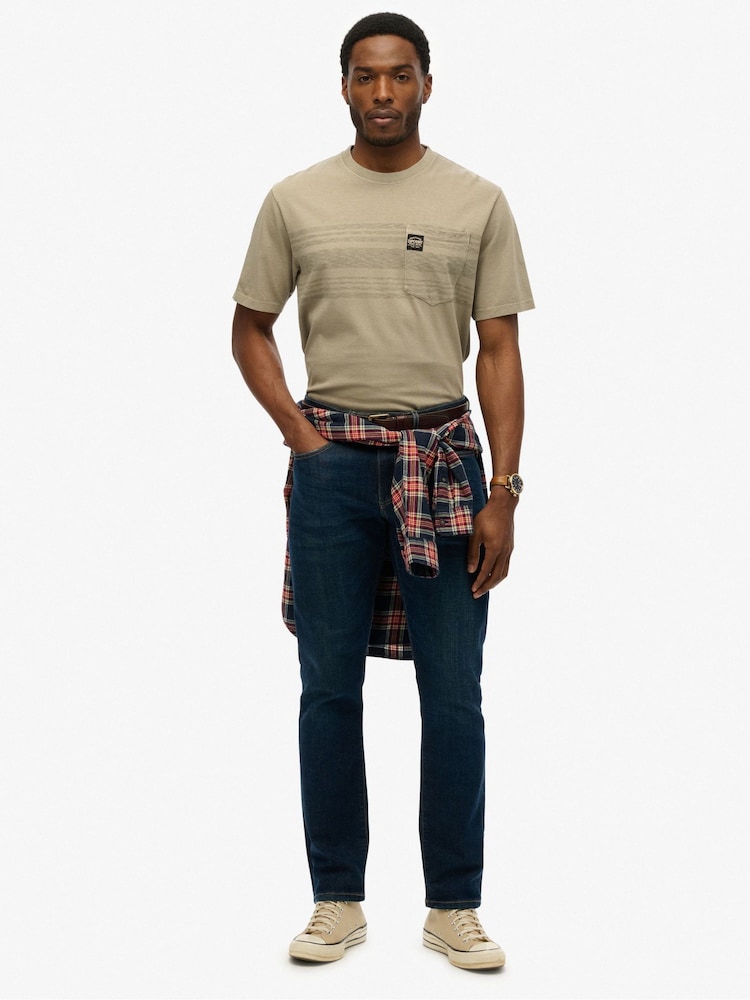 Superdry Green 100% Cotton Contrast Stripe Pocket T-Shirt - Image 1 of 4