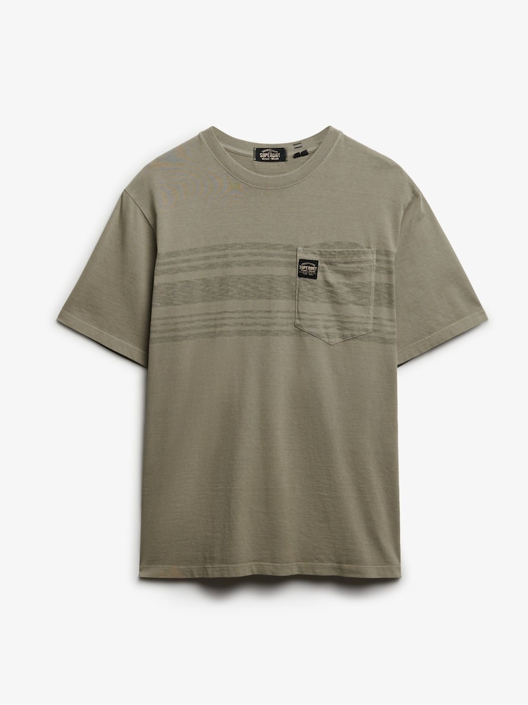 Superdry Green 100% Cotton Contrast Stripe Pocket T-Shirt - Image 4 of 4
