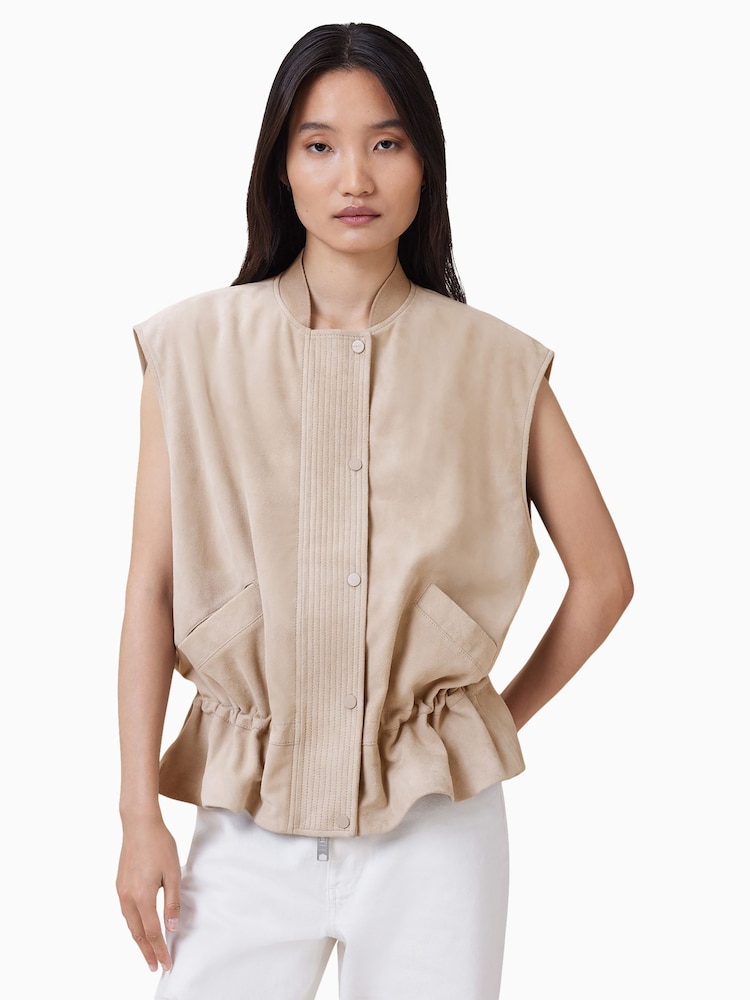 AllSaints Cream Sofi Suede Gilet - Image 2 of 8