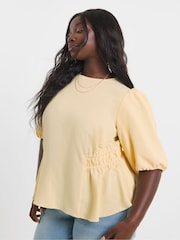 Simply Be Yellow Puff Sleeve Peplum Blouse - Image 1 of 4